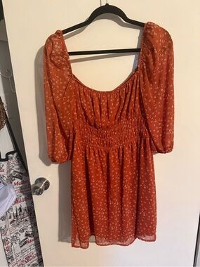 Trixxi Size XL Rust Floral Smocked Mini Dress - peasant sleeves - boho style